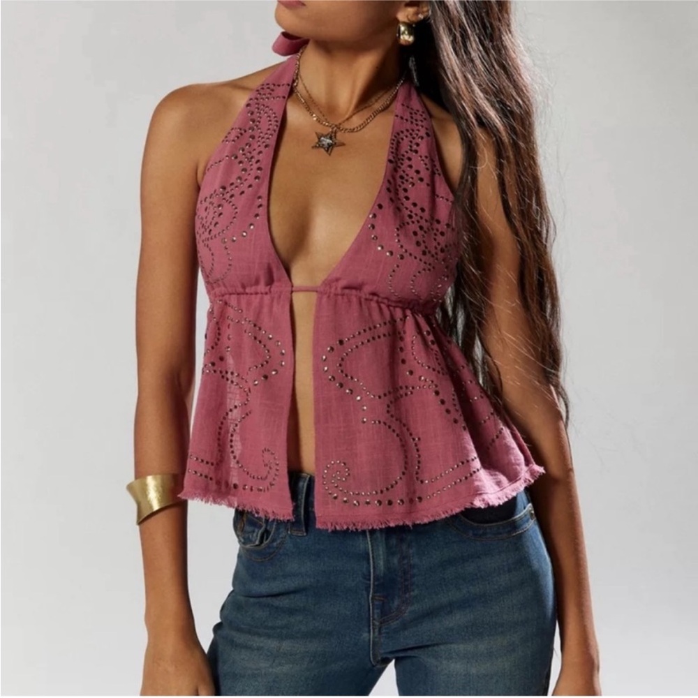 New NWT Urban outfitters Silence Noise Maria Embellished Flyaway Halter Top M